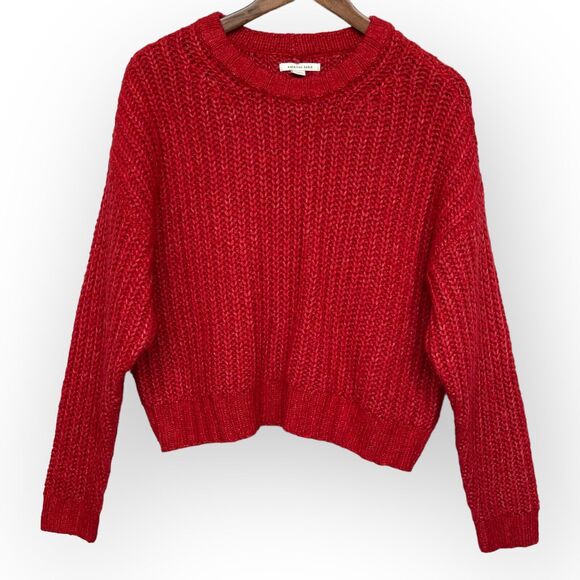 American Eagle Pullover Sweater Women Size SP Red Crew Neck‎ Waffle Knit - Picture 1 of 11